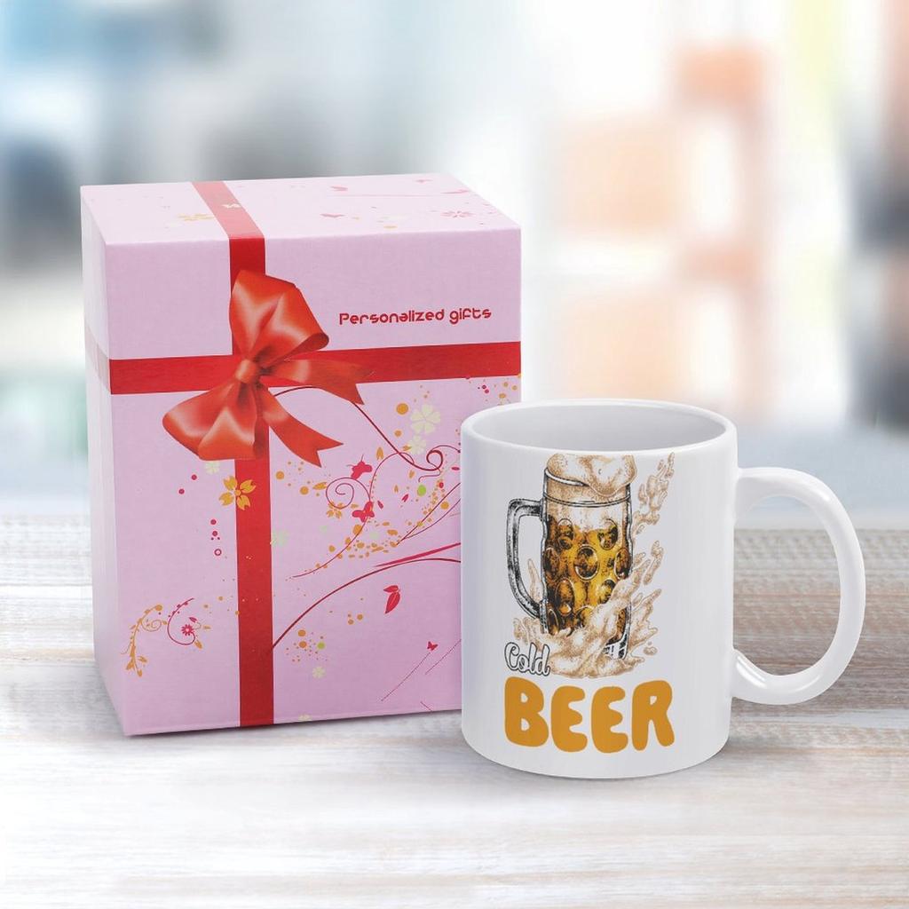 1pc 11oz Ceramic Mug with Double-Sided Beer Lover Print, Clean Daily Cup for Coffee or Tea