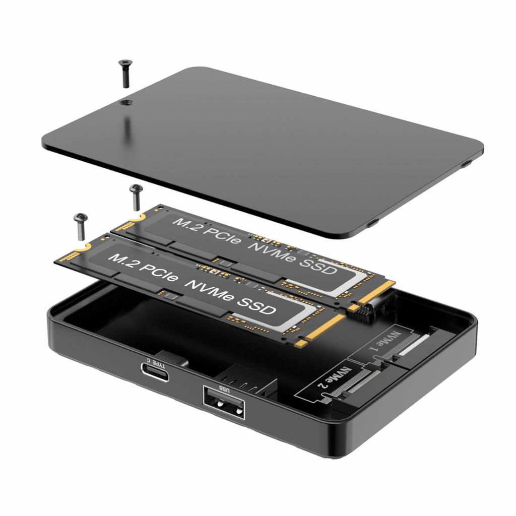 Dual Bays M2 NVME SATA SSD Enclouse 10Gbps Dual Protocol M.2 NVMe SATA SSD Case USB3.2 Solid State Docking Station M.2 Hard Disk Box Adapter for PC