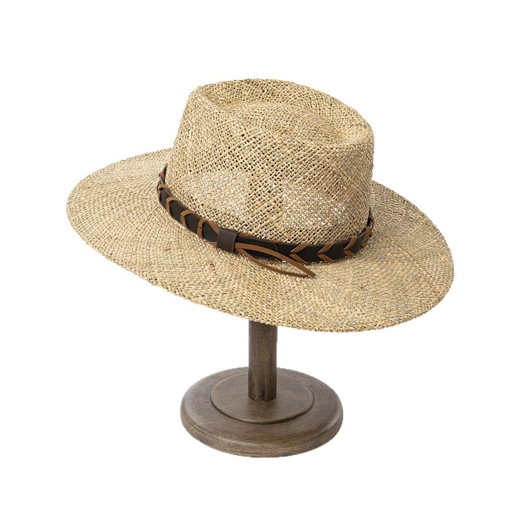 European, American spring and summer new fashion casual PU belt hand-woven seaweed jazz hat outdoor beach sunscreen shading straw hat