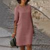 Cotton Linen V-neck Spliced Vintage Color Seven-eighths Sleeve Dress Cotton Linen Wash Creased Fabric