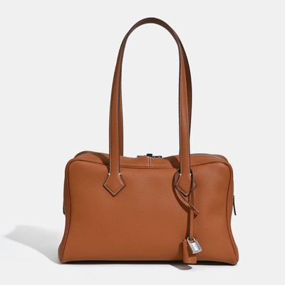 First Layer Cowhide Bowling Bag Women's New Handbag Shoulder Underarm Bag Large Capacity Leather Tote Bag