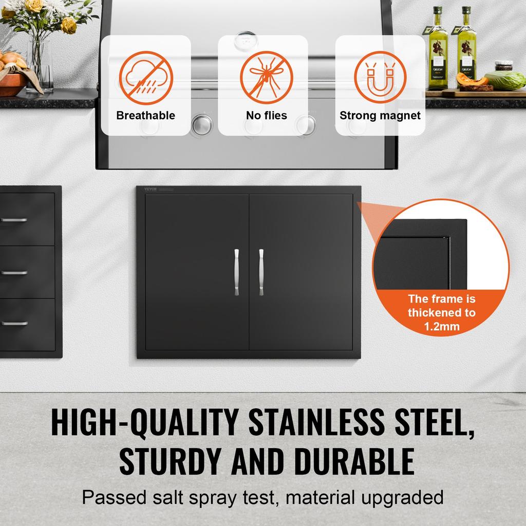 VEVOR BBQ Access Door, 788x610 Mm Double Outdoor Kitchen Door, Cold Plate Flush Mount Door, Wall Vertical Door with Handles, for BBQ Island