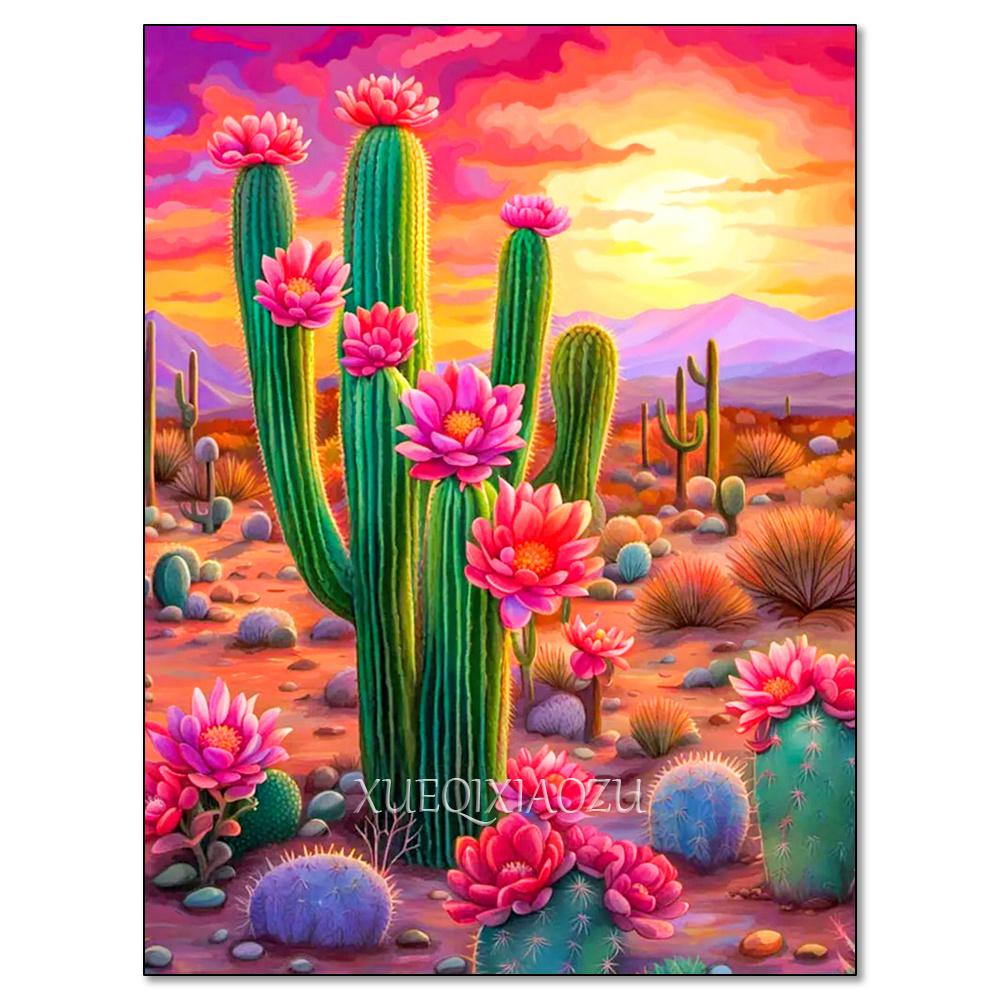 DIY Diamond Painting Kit Landscape Cactus Sailboat Sunset Full Diamond Mosaic Cross Stitch Gemstone Inlay Room Decoration Gift