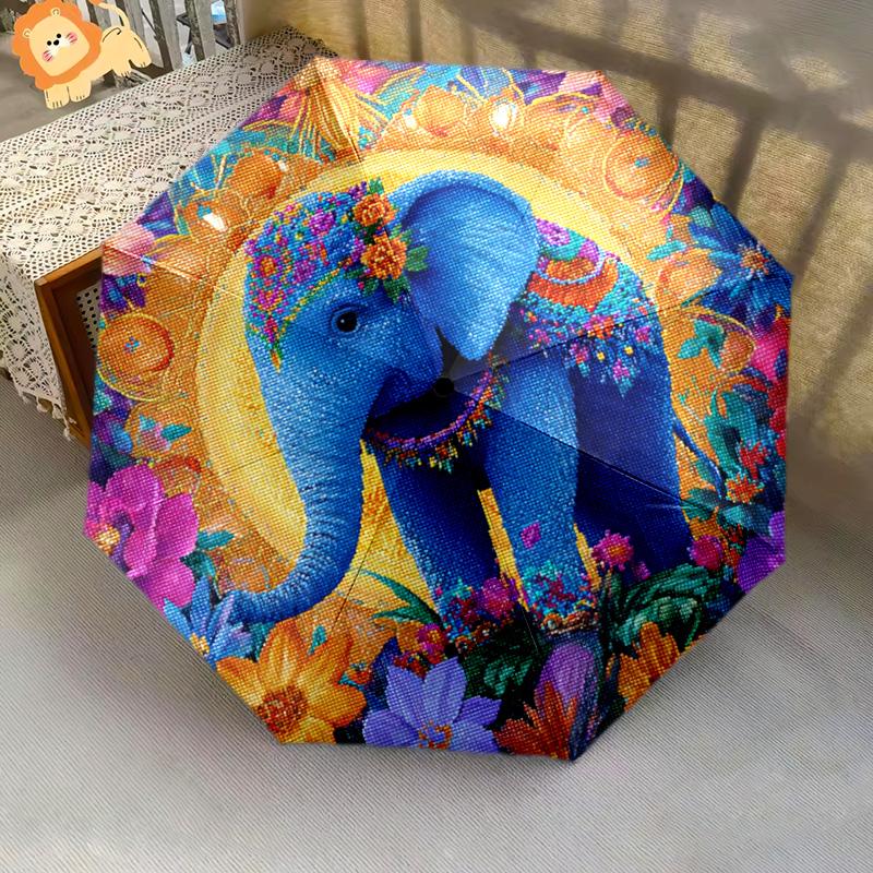 1 PC Automatic Folding Umbrella - Elephant Pattern, Portable & Foldable Design with 8 Ribs, Christmas Birthday Gifts