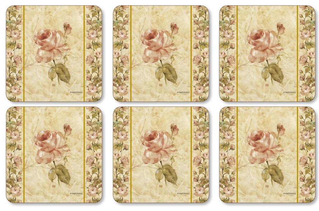 Pimpernel Antique Rose Linen Coasters Set of 6 -