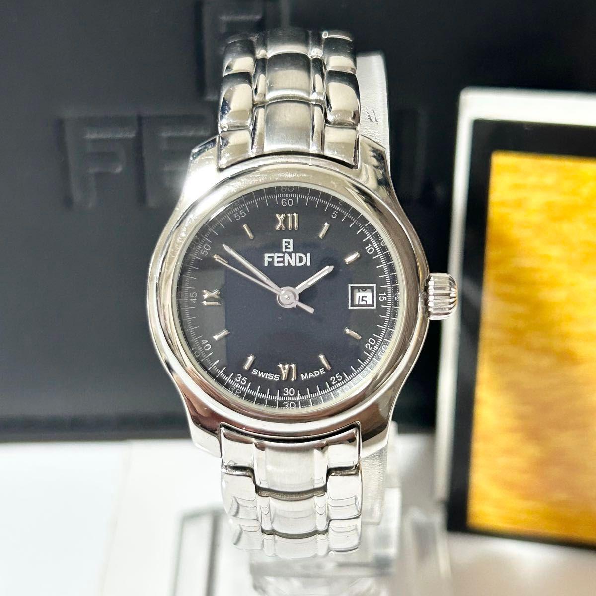 Used FENDI Quartz 062-761 QZ Black Dial Date Women s Watch