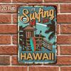 Vintage Tin Sign  Surfing Time Hawaiian Beach Decor Tropical Trees  Surfboards Metal Wall Art Iron Retro for L