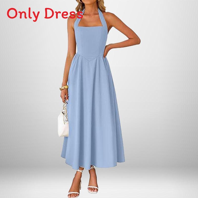 Polyester Sleeveless Backless Dress With Ties For Casual Spring Office Wear