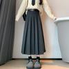 Women's Autumn and Winter Skirt, Thickened High Waist, Slim Woolen Pleated Skirt, Belt, Khaki Versatile Retro Midi Skirt