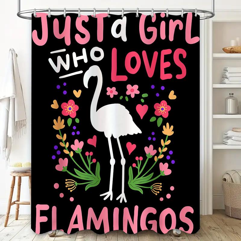 Women'S Love Heart Floral Shower Curtain Bathroom Decor With Flamingo Design This Title Incorporates Keywords That Are Likely To