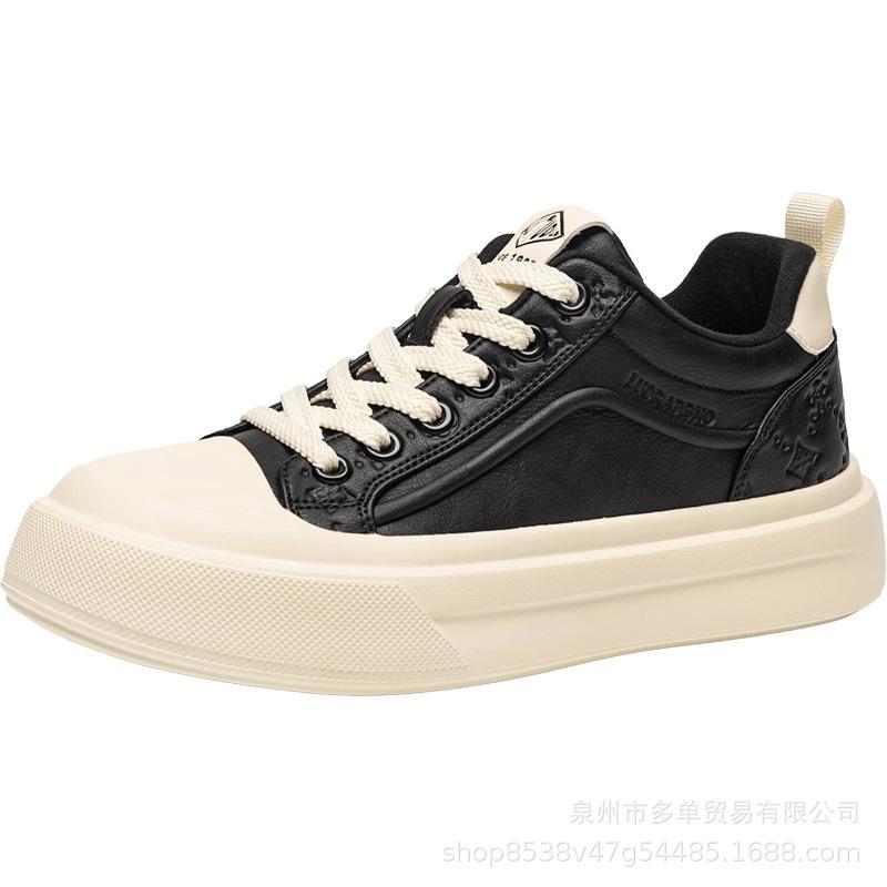 

Comfortable shoes new leather round head non-slip lace-up thick baseplate shoes sports and leisure shoes 39 чёрный
