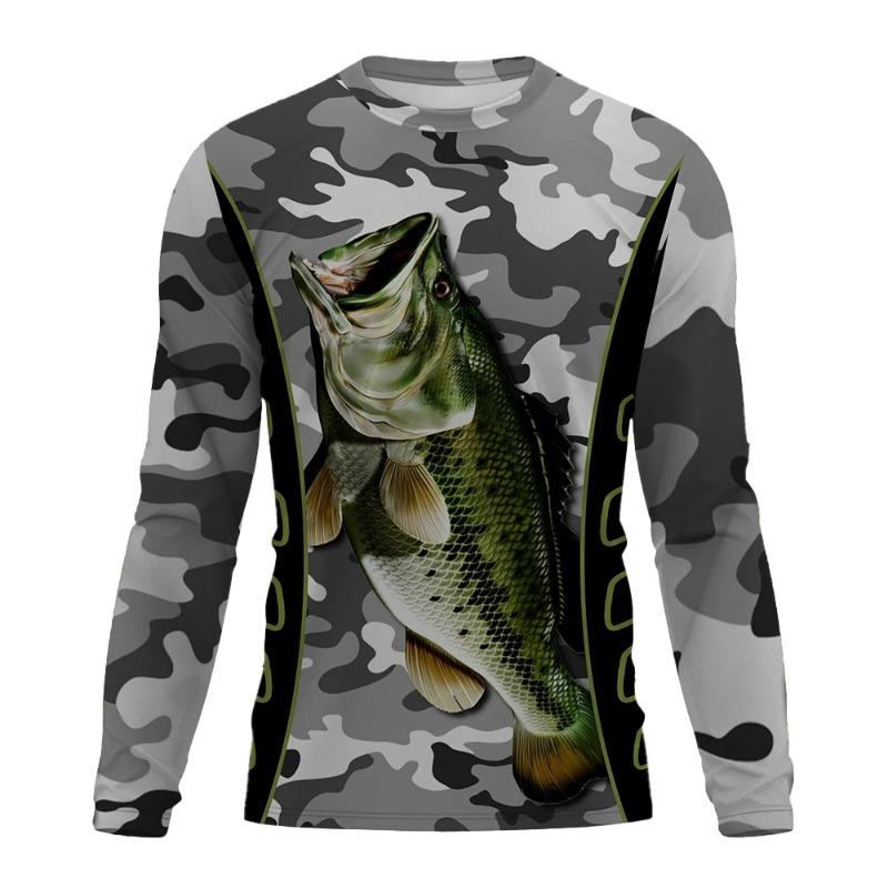 2024 Herren Angelshirt UV-Schutz Rundhals-Top, UPF50+ Herren Langarm Angelshirt/Sommer Outdoor-Sport Herrenbekleidung