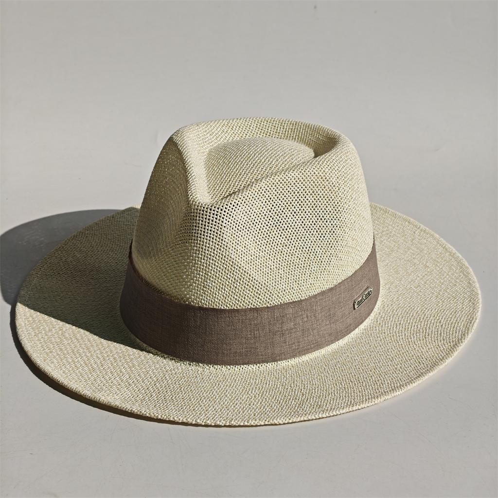 Handgeweven Hoed Veer Accessoire Mannen Breedgerande Panama Jazz Hoed Buiten Zonbescherming Stro Hoed Unisex Stijl voor Lente & Zomer