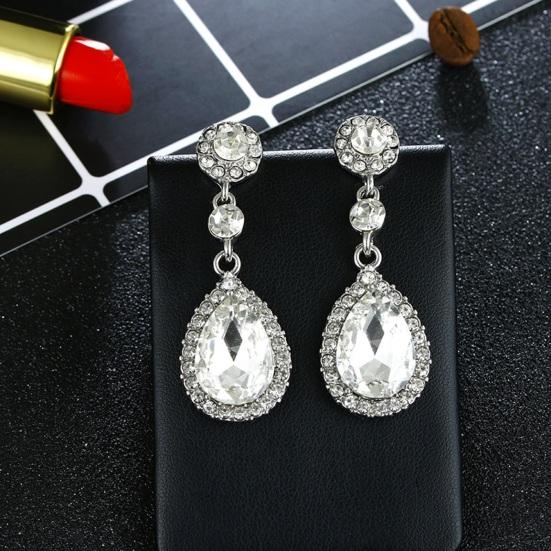 1 Pair Women Shining Rhinestones Drop Earrings Waterdrop Shape Tassel Sparkling Dangle Earrings Jewelry Gift