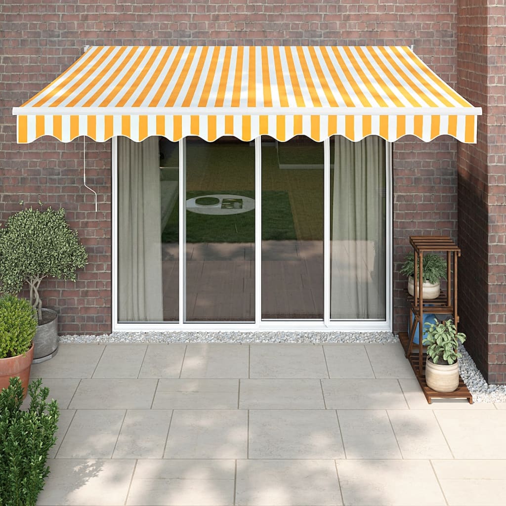 Retractable Awning Yellow and White 3.5 x 2.5 m Fabric and Aluminum