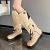 Fashion 2025 Winter Fashion Women Boots Mixed Color Splicing Knee High Boots Rubber Platform Square Toe Lace Up Novelty Boots