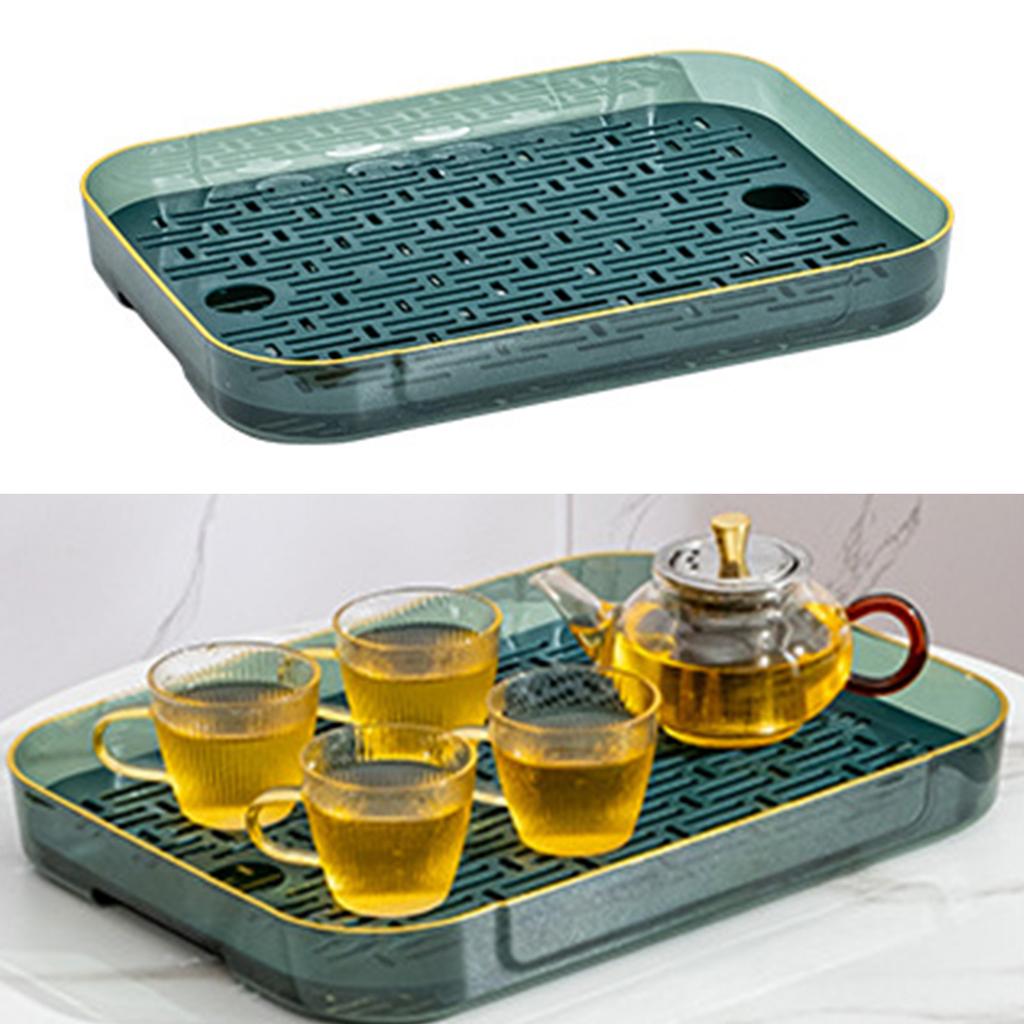 Dish Drain Tray Clear Rectangular Simple Appearance Plastic Double Layer Tea Tray for Kitchen Living Room