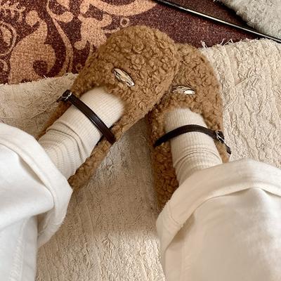 Fashion Commuter Retro Flat-bottomed Fluffy Shoes Women's 2025 New Autumn and Winter Velvet Round Head Soft Sole Mary Jane Cotton Shoes