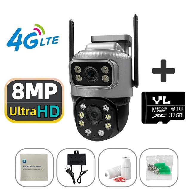 Cameră IP 4K PTZ de 8MP pentru exterior, cu lentile duble, cu ecran dublu, cartelă SIM 4G, detecție umană AI de înaltă definiție, monitorizare video de securitate