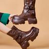 Mode Klobiger Absatz Damen PU Leder Stiefeletten Doppelschnalle Plateau Seitenreißverschluss Kurze Stiefel Winter Neu Goth Metal Punk Schuhe Botas