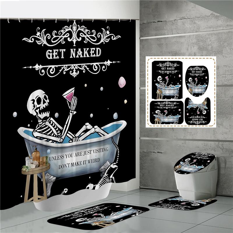 HOT Halloween Ghost Pumpkin Skull Shower Curtain Set with Non-Slip Rugs Toilet Lid Cover and Bath Mat Washable Trick or Treat