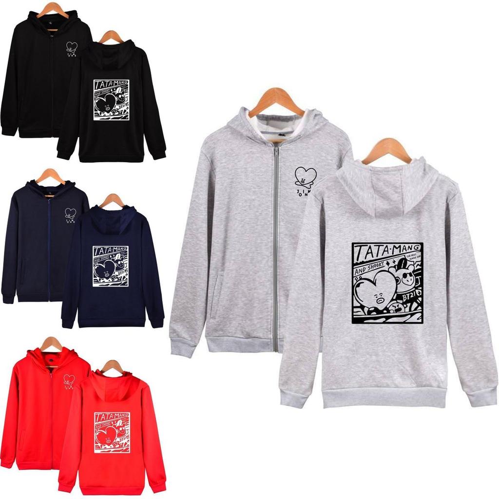 Bts Sweatshirt mit Reißverschluss Bt21 Bangtan Boys Tata Casual Sweatshirt Kpop Hoodie