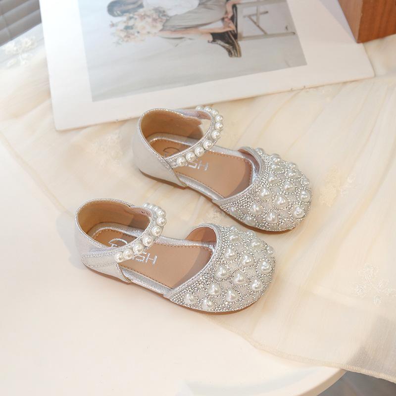 Girls Pearl Rhinestone Closed Toe Mary Jane Sandals