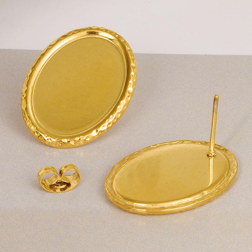 Geometric Round Square Heart Snake Blank Settings Cobochons Stainless Steel Ear Studs For Women Men Real Gold Plated DIY Jewelry