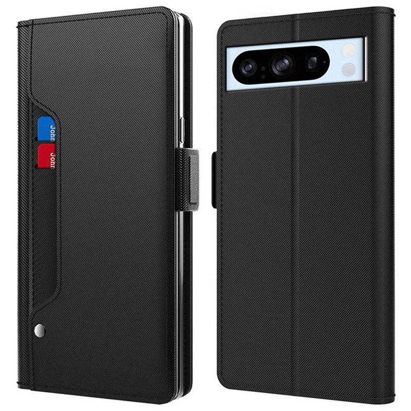 

PU Leather+TPU Stand Case for Google Pixel 8 Pro,Mirror Design Card Holder Mobile Phone Cover Black