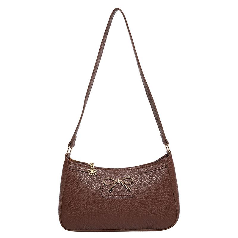 

Fashion bow solid color new trend texture commuter shoulder underarm baguette bag women