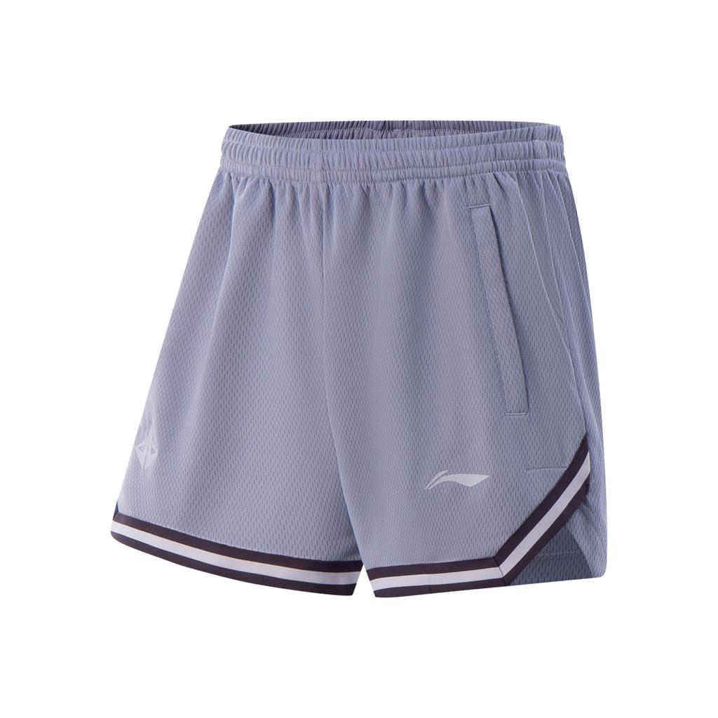 Li Ning Basketball Series Casual Simple Color Block Straight Leg Lace-Up Sports Shorts Men Shorts Fog-Gray Purple AAPV065-6