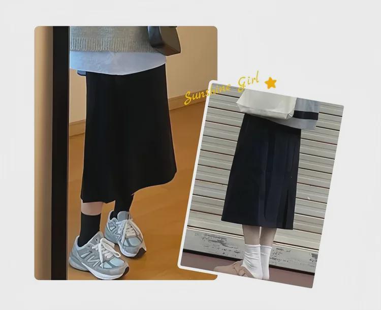 Fustă lungă de maternitate cu talie înaltă și crăpătură, în formă de A, pentru toamnă/iarnă