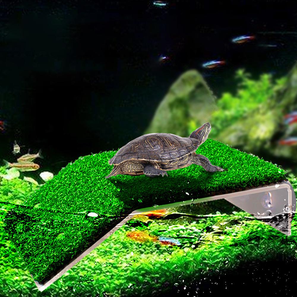 Aquarium Dekoration Saugnapf Schildkröte Kletterleiter Schildkröte Sonnenplattform Simulierte Rasenlandschaftsgestaltung Trocknen Schwimmend