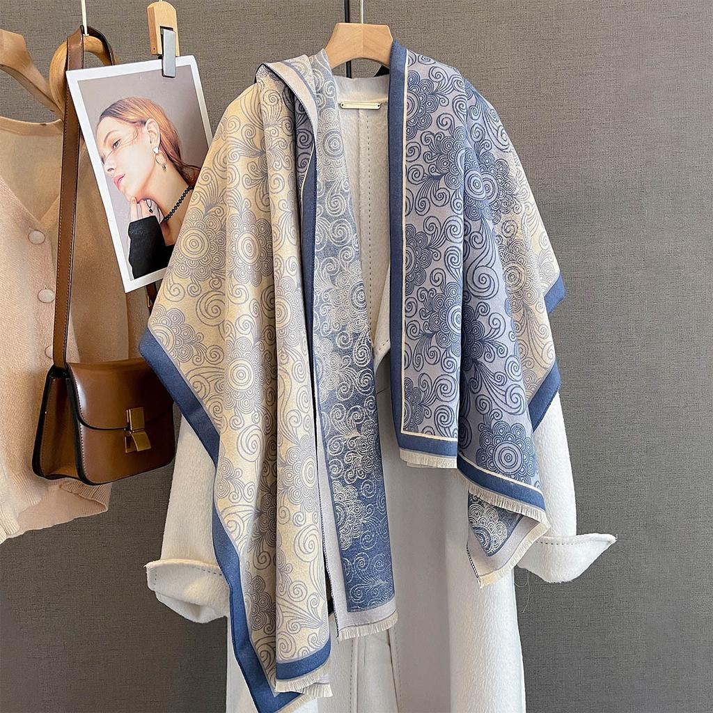 New Retro-style Printed Scarf Multi-color Splicing Contrasting Color Design Autumn Versatile Warm Imitation Cashmere Shawl