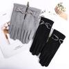 Full Finger Solid Color Bow Korean Style Mittens German Fleece  Gloves Women's Gloves