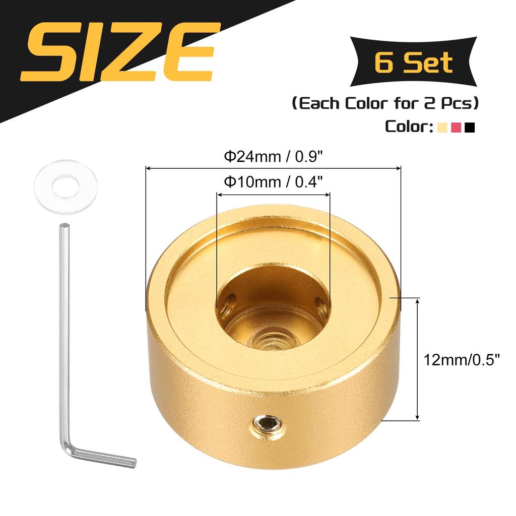 Uxcell 6 Pieces Footswitch Toppers Guitar Pedal Button Caps Metal Footswitch Top Covers for Inch Guitar Effect Pedal Red 3/8 Buttons, Gold, Black,