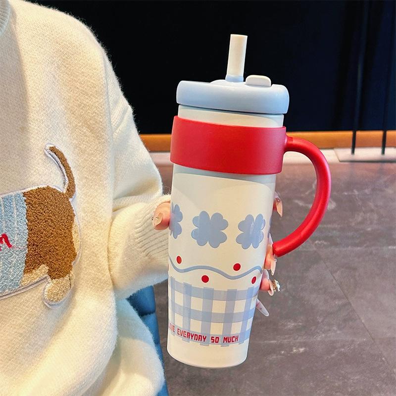 

Lock cylinder Bingba cup Double-layer vacuum 316 stainless steel water cup Car straw cup Women s thermos cup 1000ml