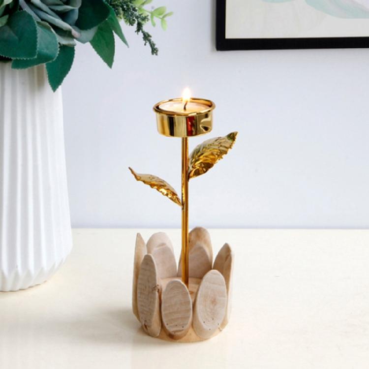 Decorative Wood Tealight Candle Holder Elegant Metal Flower Shape Potted Plant Candle Stand Candlesticks Home Decors