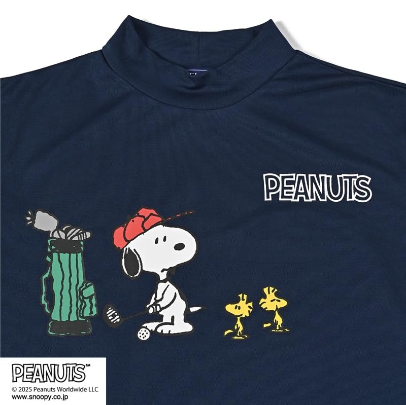 DELSOL X PEANUTS Snoopy Collaboration Short Sleeve Mock Neck Shirt (JP, Alphabet, M, NAVY)