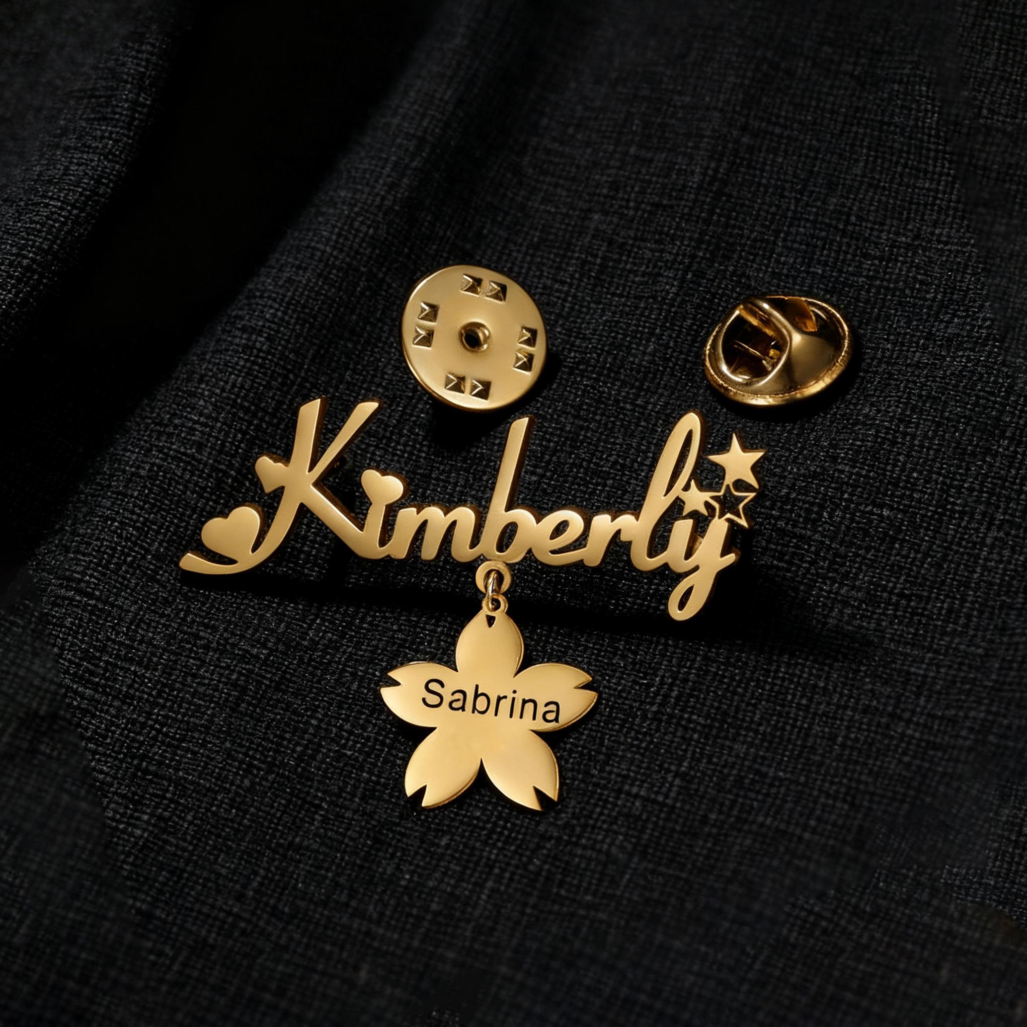 Atoztide Custom Name Brooch For Women Hollow Nameplate Stainless Steel Jewelry Heart Wedding Lapel Pins Brooch Personalized Gift Silver color