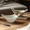Old-Fashioned Ceramic Binaural Bowl, Retro Braided Rope, Hand-Held Bowl, Tableware Bowl, Restaurant, Japanese Salad Bowl, Household Bowl.
