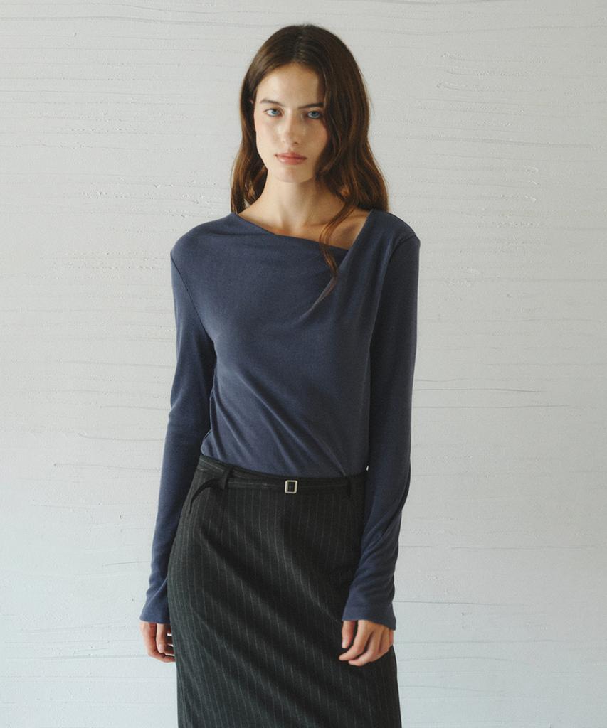 LENINA Roel Drape Neck T-Shirt_Navy