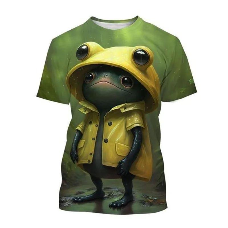 Summer Men 3d Printed Cute Animal Funny Frog Pattern T-Shirt Fashion O Collar Short Sleeve Loose Fun Plus Size Comfortable Top
