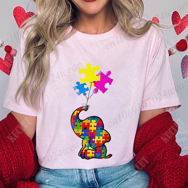Funny Elephant Autism Awareness T-shirt for Women Acceptance Neurodiversity Summer Shirts Hip Hop Streetwear Short Sleeve Tees