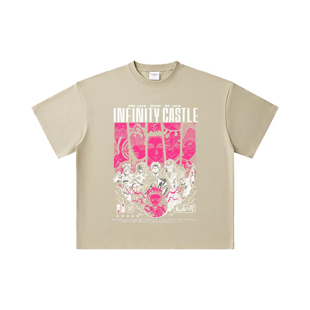 260 GSM Double Yarn 32 Count 100% Cotton Demon Slayer V89 Infinity Castle Print Unisex Heavy Cotton T Shirt