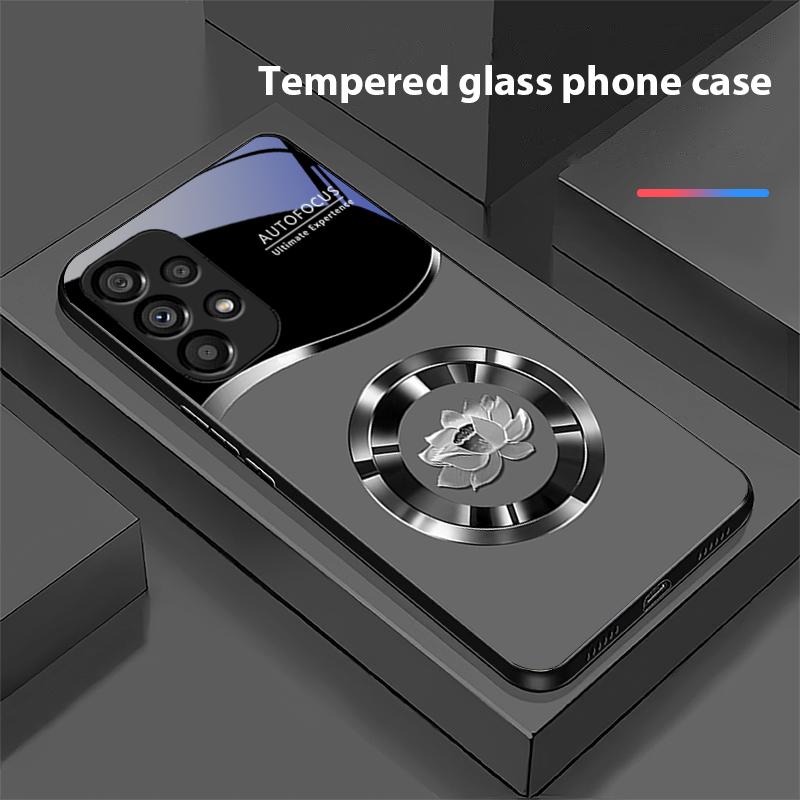 Circle Lotus Gold For Samsung Galaxy S 8 9 10 20 Plus 21 FE 22 23 24 Ultra S7 Edge Black Tempered Glass Phone Case Hard Shell