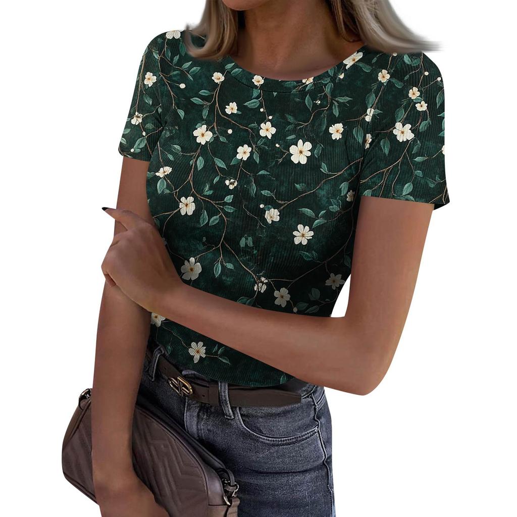 Ladies Slim Bottom T-shirt Fashion Casual Round Neck Pullover Short Sleeve Top