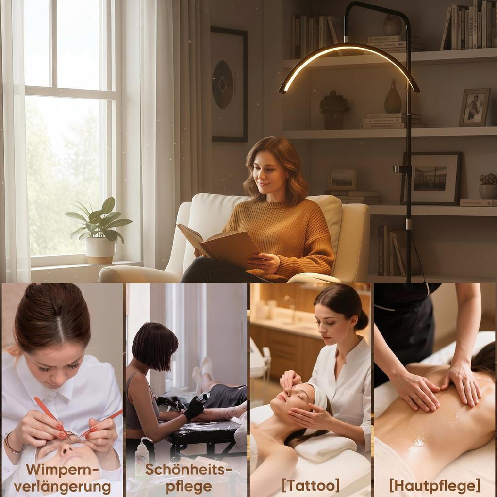 LED Half-Moon Lash Lamp with Phone Holder 350 degrees Rotatable Beauty Ring Light Warm Lamp with Adjustable Height