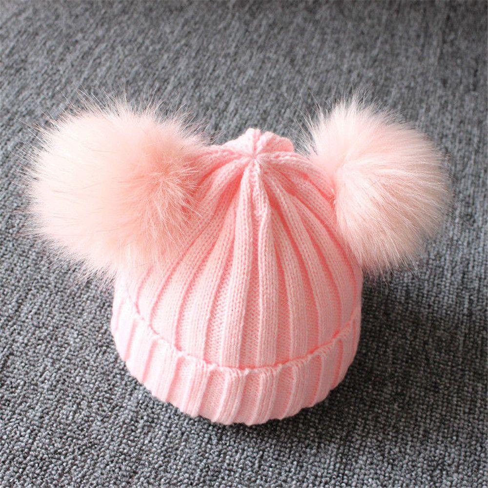 Winter Pom Windproof Kids Knitted Hat Baby Beanie Cap Bobble Hat Warm