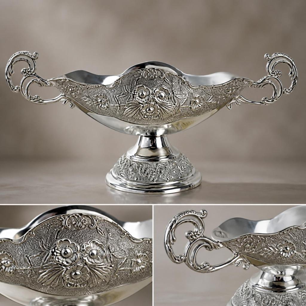 Fruit Bowl with Handles Embossed Pedestal Stylish for Dining Table